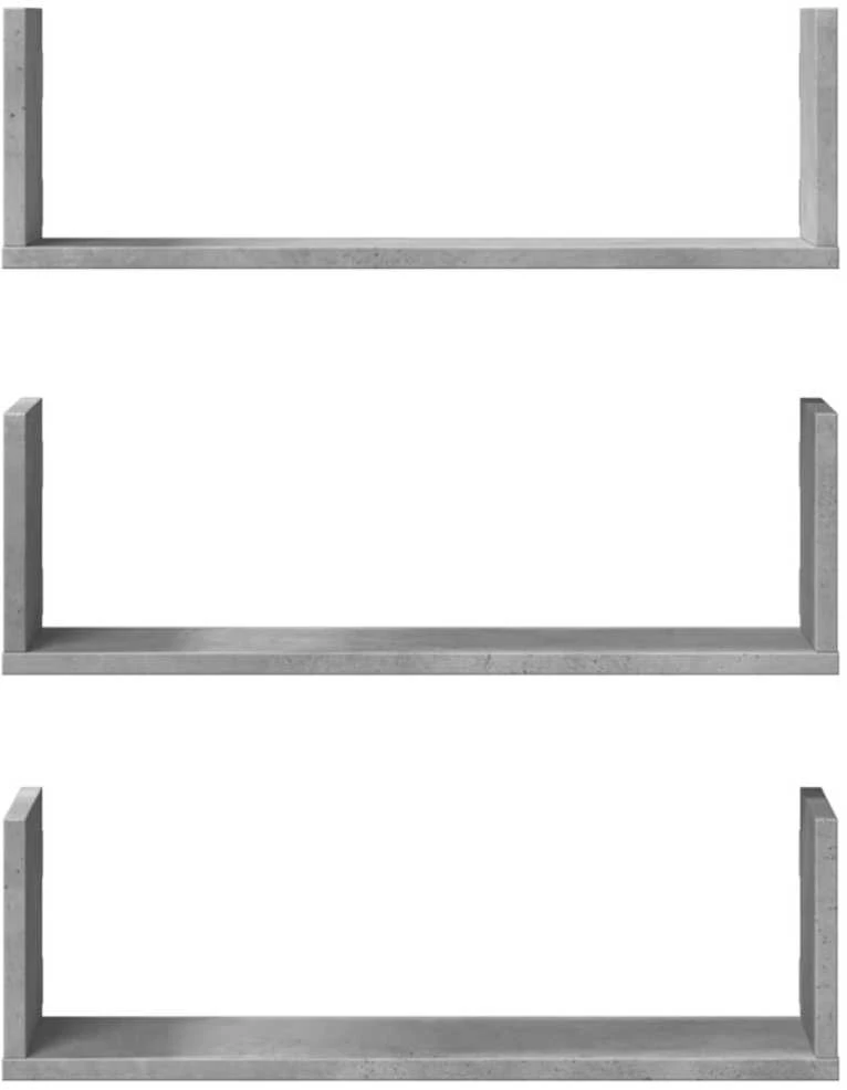 Sieninės lentynos, 3vnt., betono, 58x18x18cm, apdirbta mediena