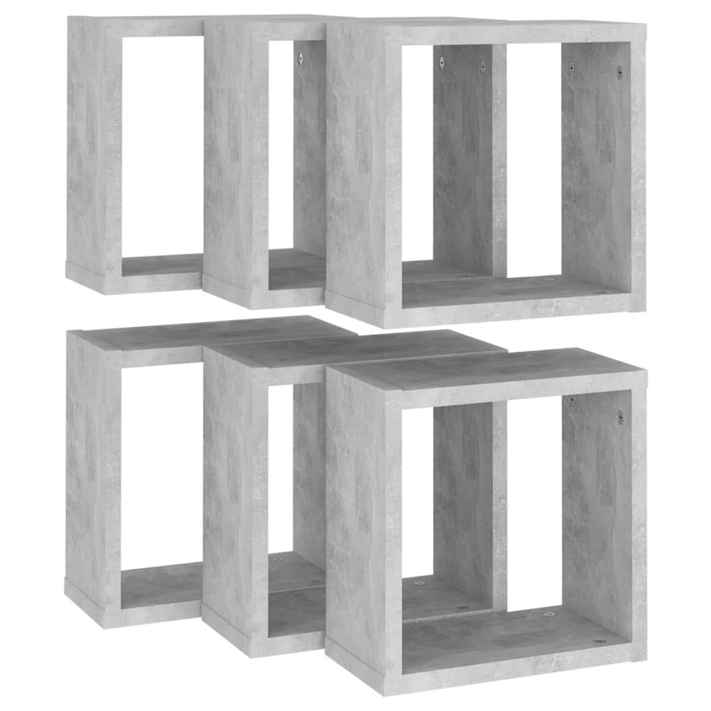 Sieninės lentynos, 6vnt., pilkos, 30x15x30cm, kubo formos