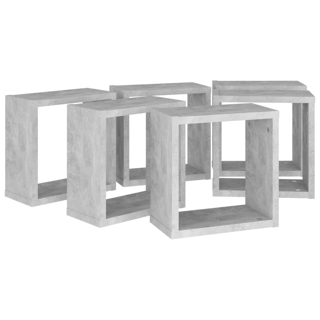 Sieninės lentynos, 6vnt., pilkos, 30x15x30cm, kubo formos