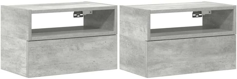 Sieninės naktinės spintelės, 2vnt., pilka, 45x26x28,5cm