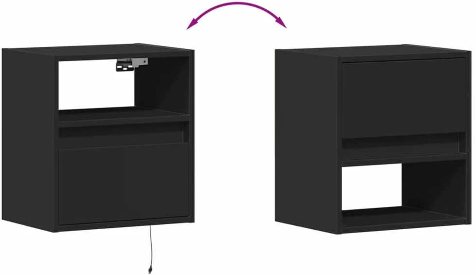 Sieninės naktinės spintelės su LED, 2vnt., juodos