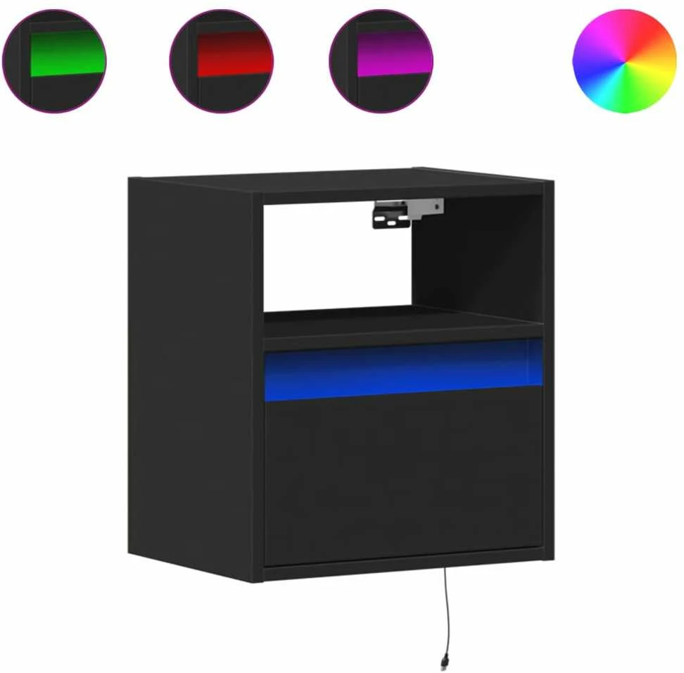 Sieninės naktinės spintelės su LED, 2vnt., juodos