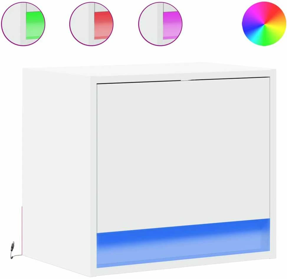 Sieninės naktinės spintelės su LED, 2vnt., baltos