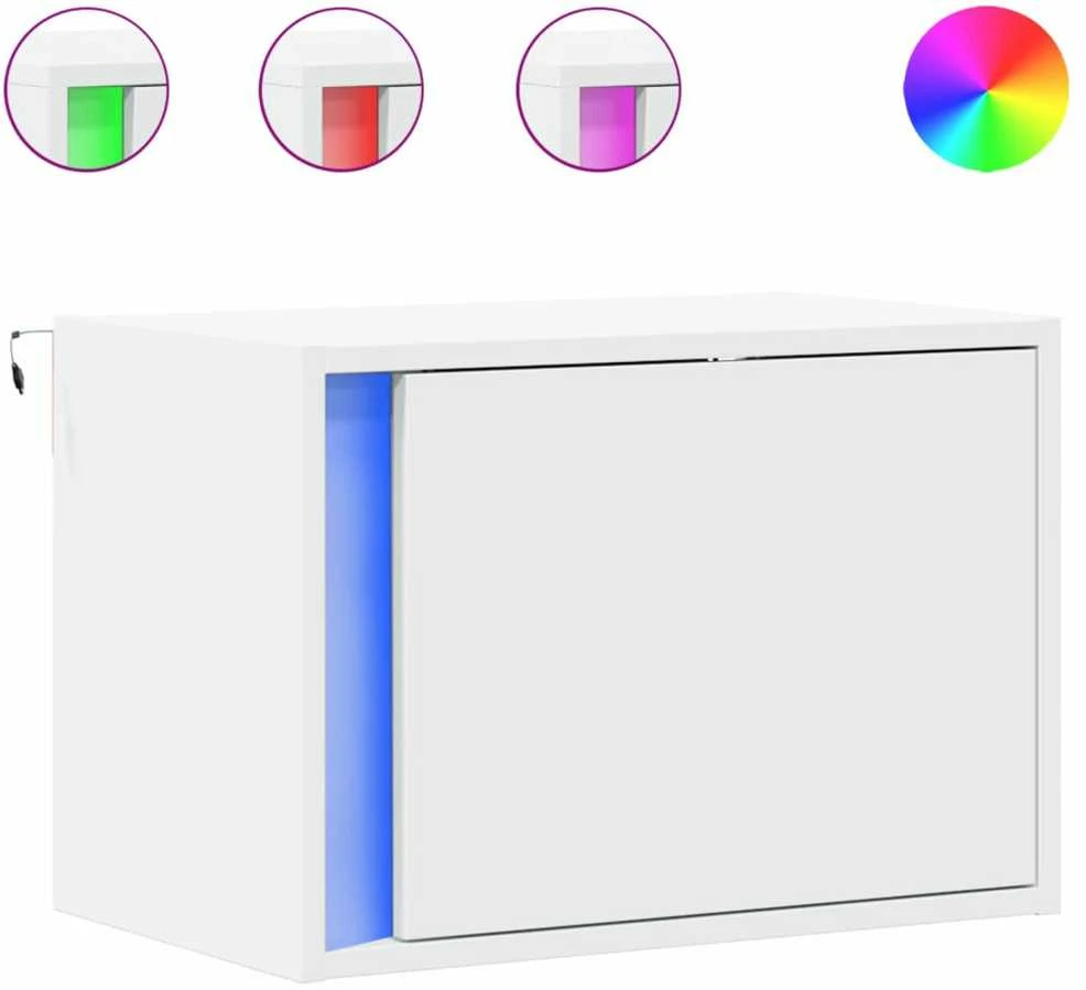 Sieninės naktinės spintelės su LED, 2vnt., baltos