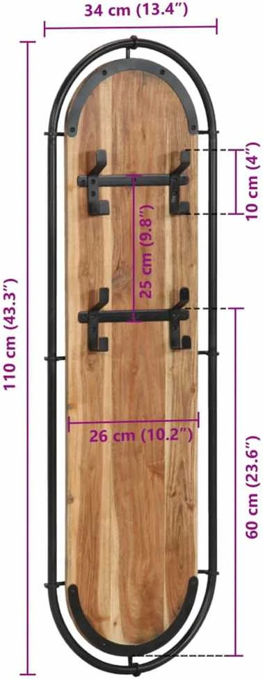 Sieninės paltų kabyklos su 4 kabliukais, 2vnt., akacija