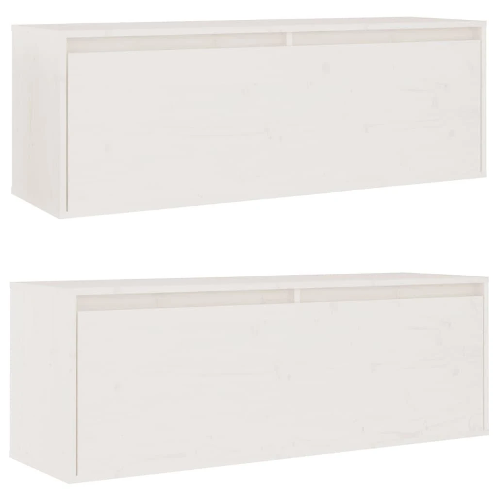 Sieninės spintelės, 2vnt., baltos, 100x30x35cm, pušies masyvas