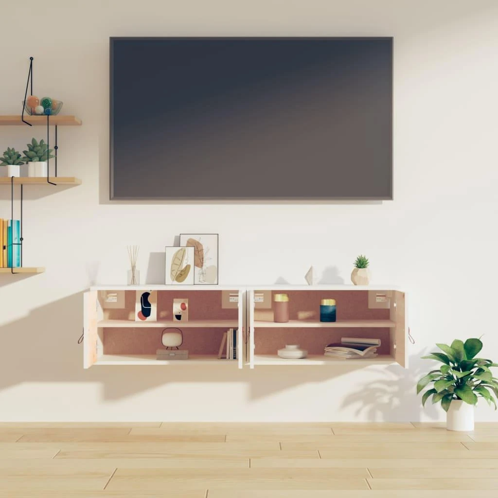 Sieninės spintelės, 2vnt., baltos, 60x30x30cm, pušies masyvas