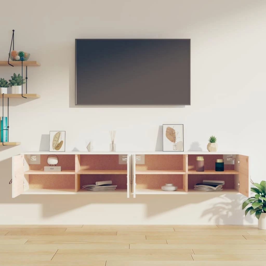 Sieninės spintelės, 2vnt., baltos, 80x30x30cm, pušies masyvas