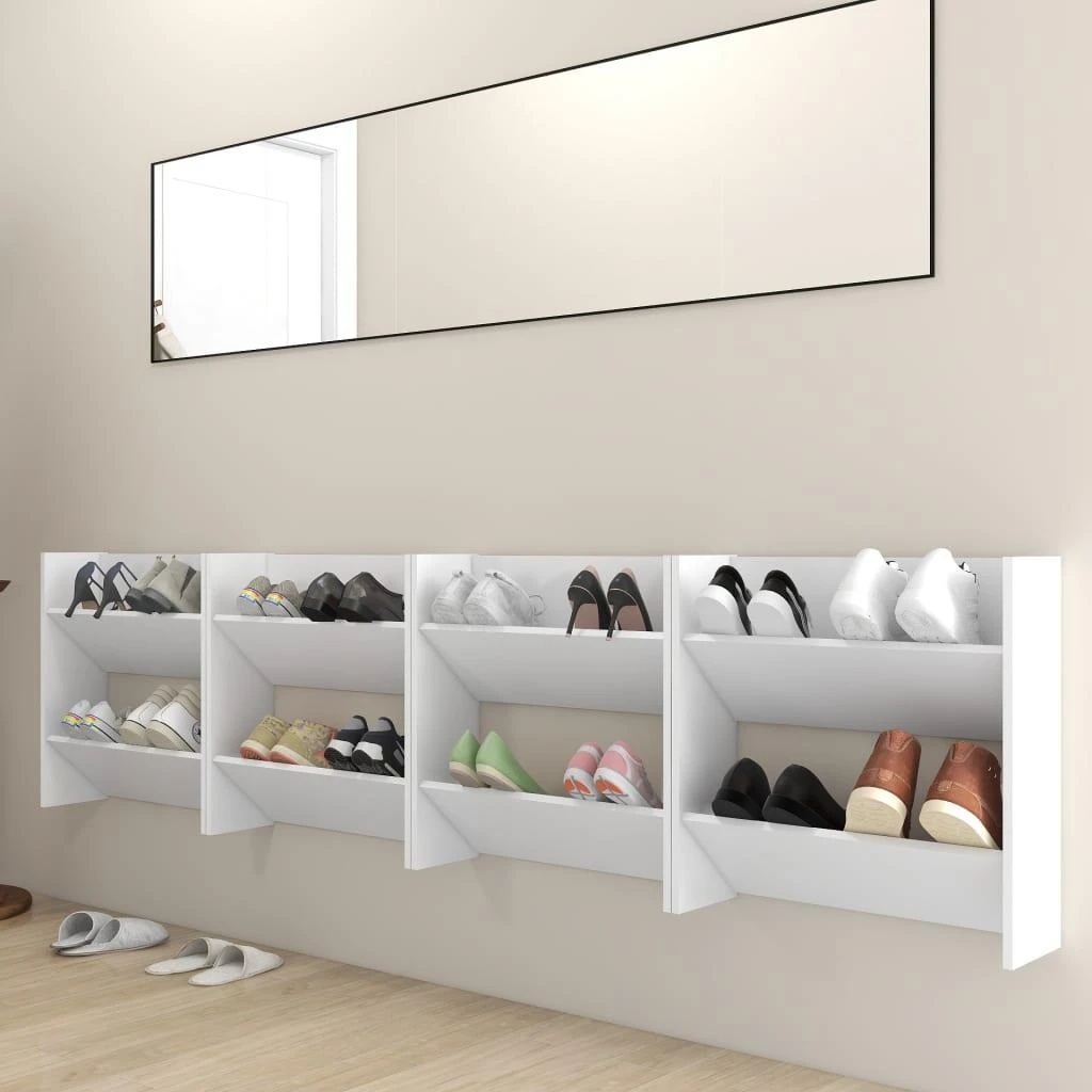Sieninės spintelės batams, 4vnt., baltos, 60x18x60cm, MDP