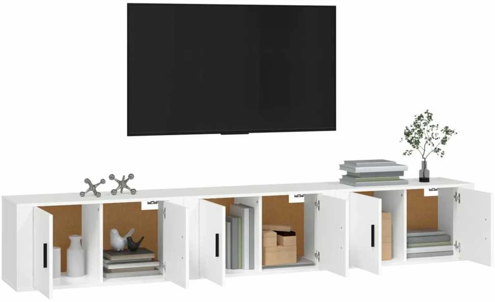 TV staliukas Sieninės televizoriaus spintelės, 3vnt., baltos, 80x34,5x40cm