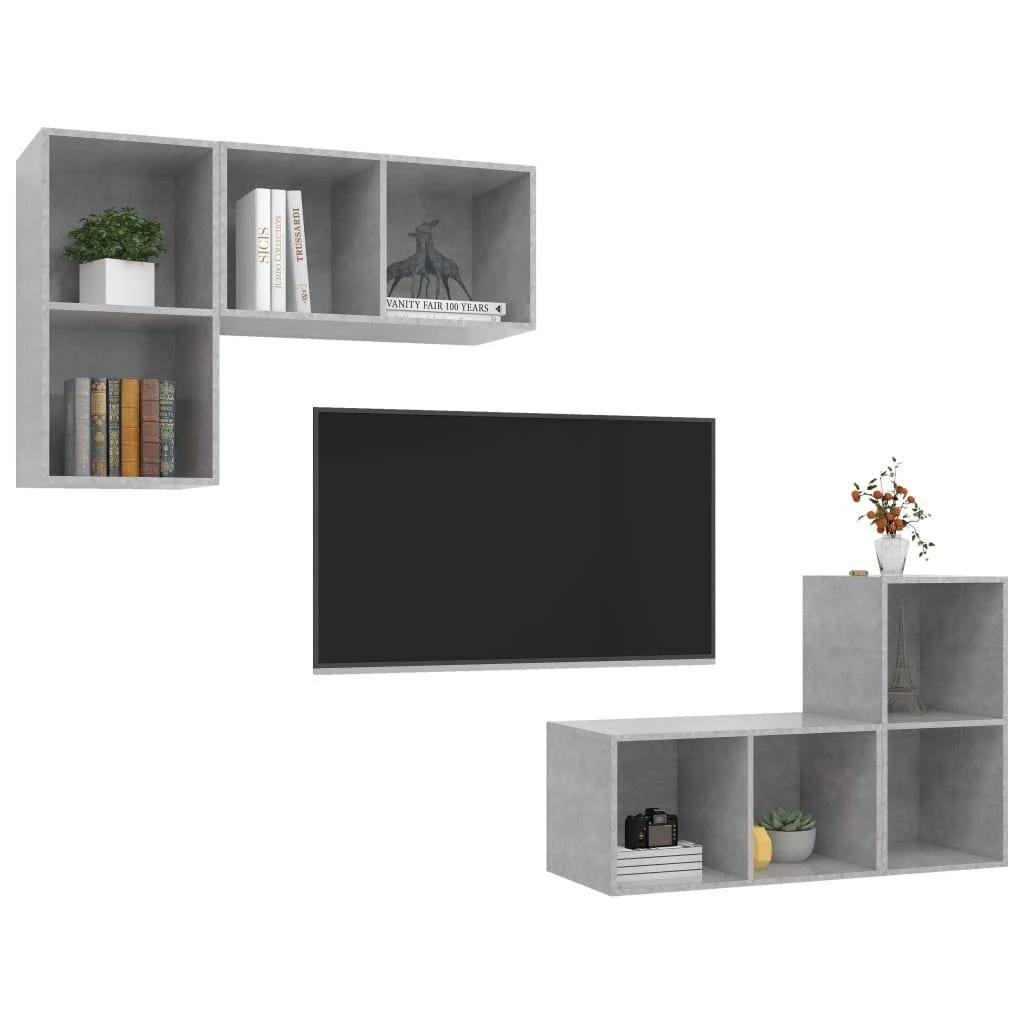 TV staliukas Sieninės televizoriaus spintelės, 4vnt., betono, mediena