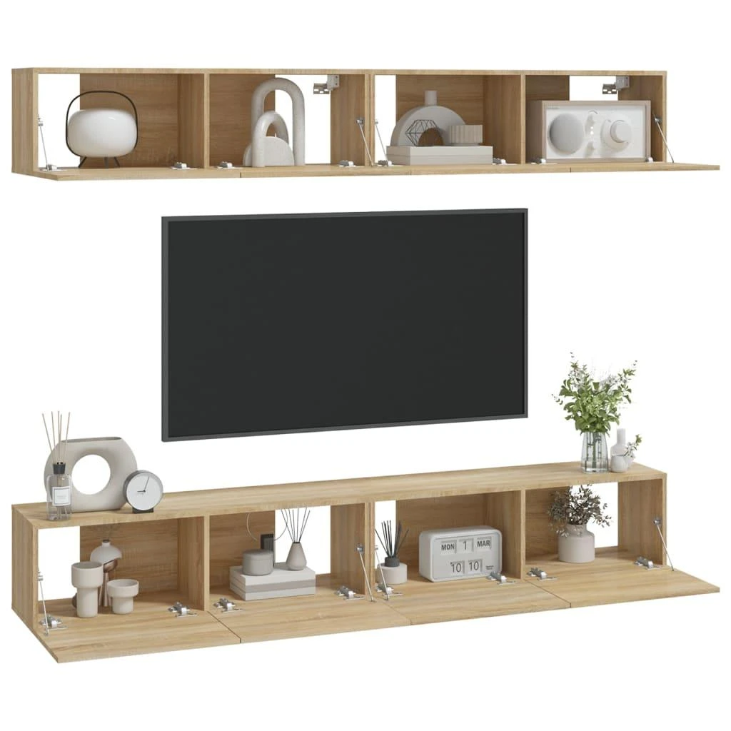 TV staliukas Sieninės televizoriaus spintelės, 4vnt., ąžuolo, 100x30x30cm