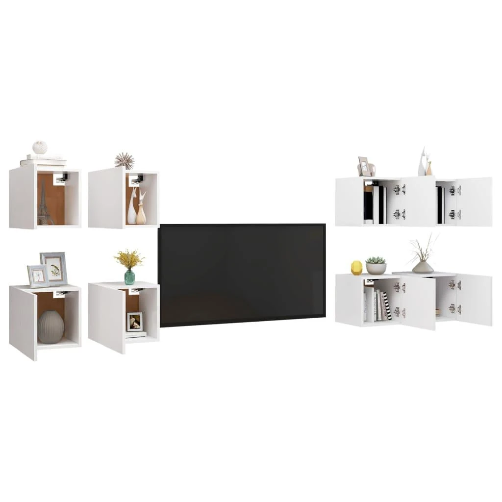 TV staliukas Sieninės televizoriaus spintelės, 8vnt., baltos, 30,5x30x30cm