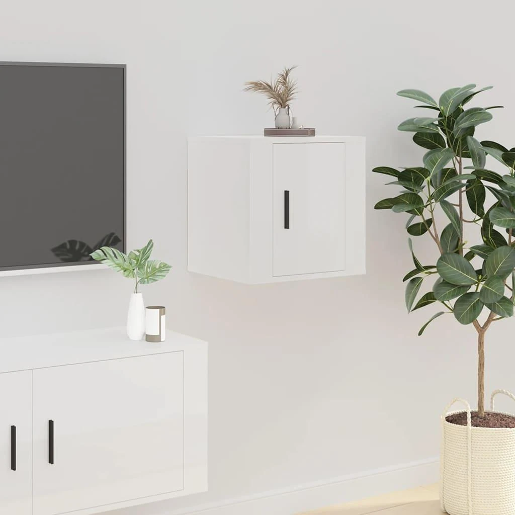 TV staliukas Sieninės TV spintelės, 2vnt., baltos, 40x34,5x40cm, blizgios