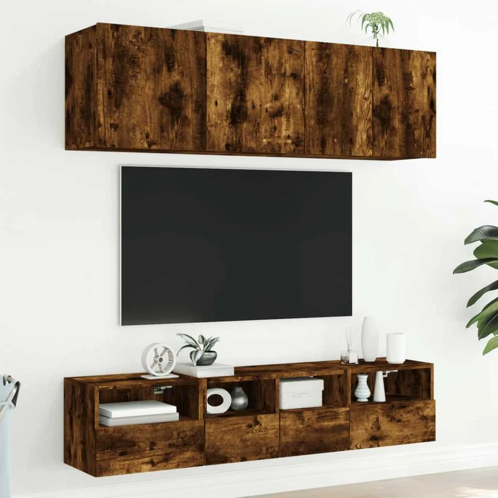 TV staliukas Sieninės TV spintelės, 2vnt., dūminės, 40x30x30cm, mediena