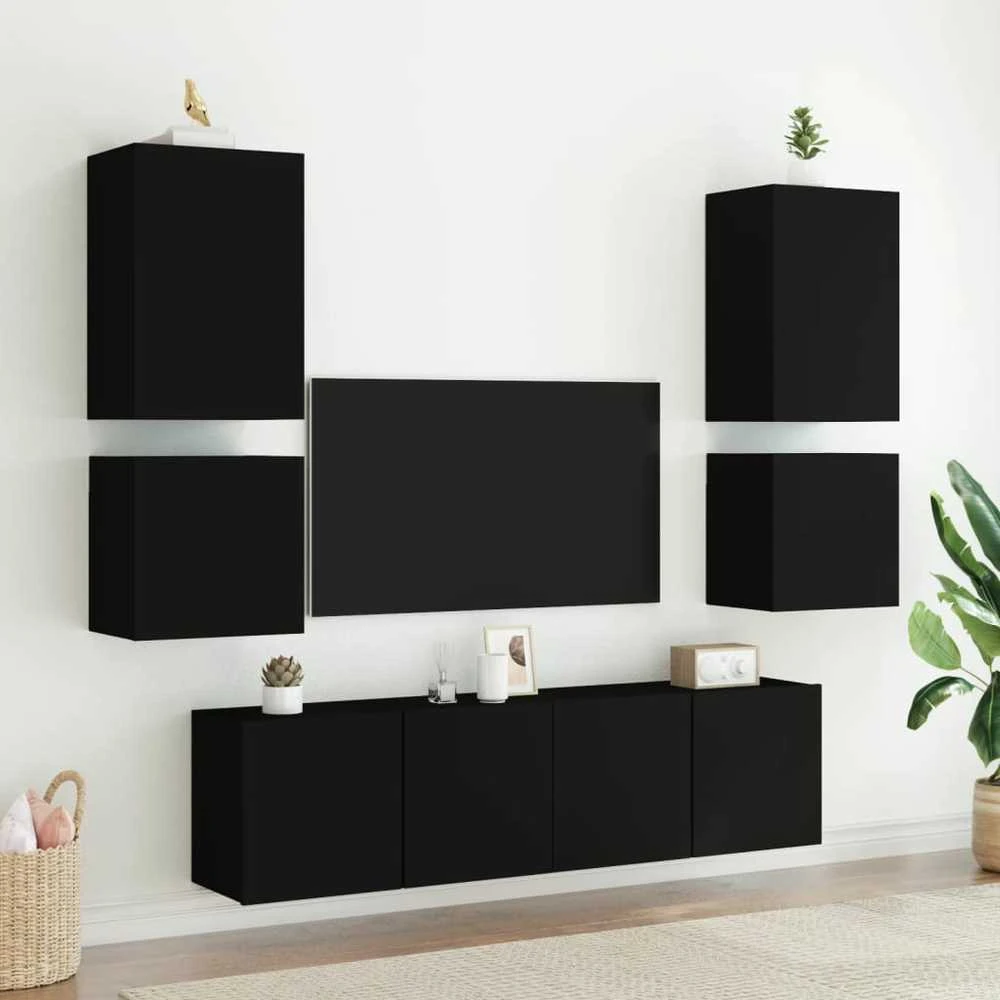 TV staliukas Sieninės TV spintelės, 2vnt., juodos, 40,5x30x40cm, mediena