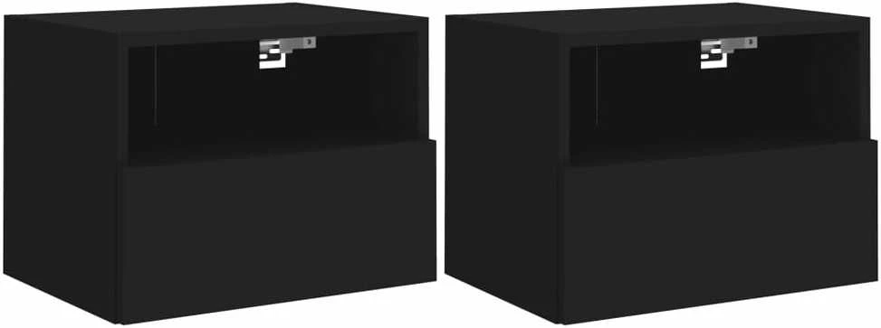 TV staliukas Sieninės TV spintelės, 2vnt., juodos, 40x30x30cm, mediena