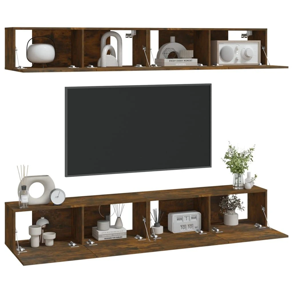 TV staliukas Sieninės TV spintelės, 4vnt., dūminio ąžuolo, 100x30x30cm