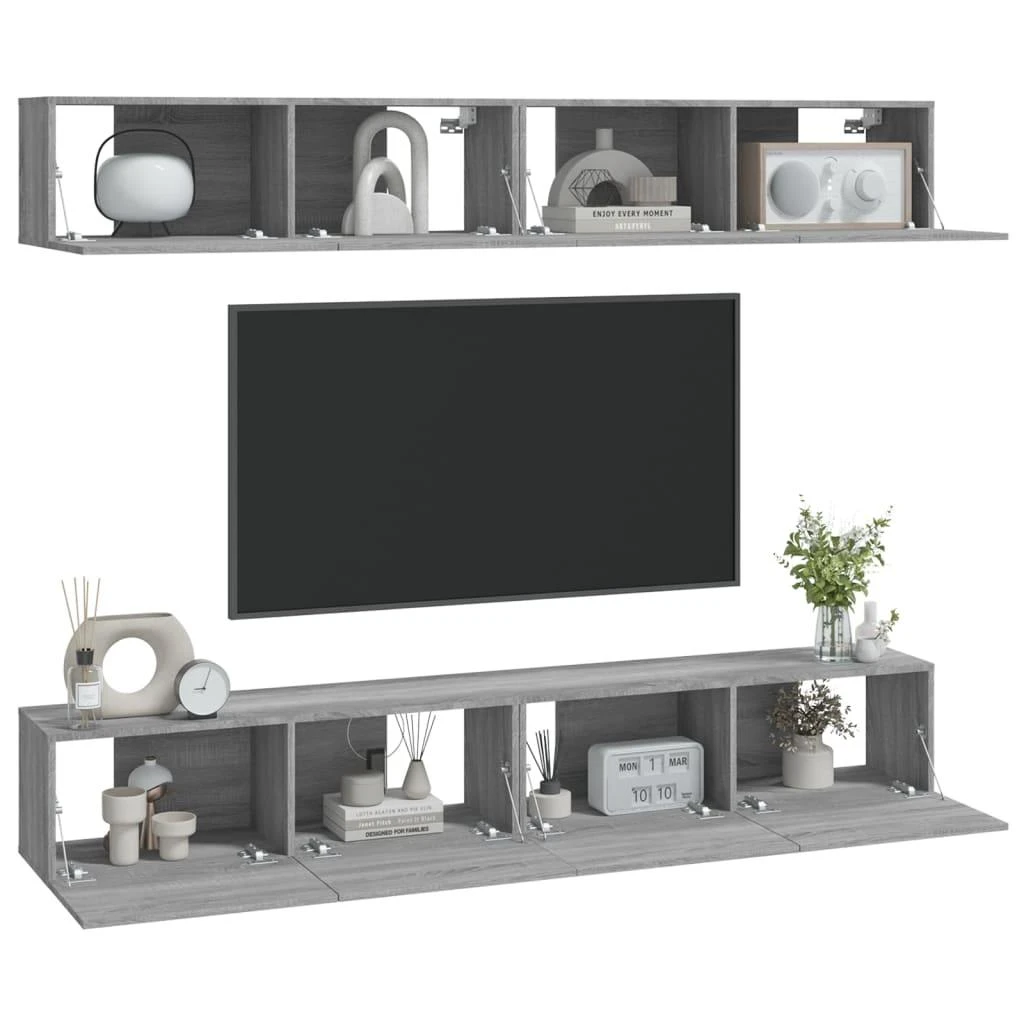 TV staliukas Sieninės TV spintelės, 4vnt., pilkos ąžuolo, 100x30x30cm
