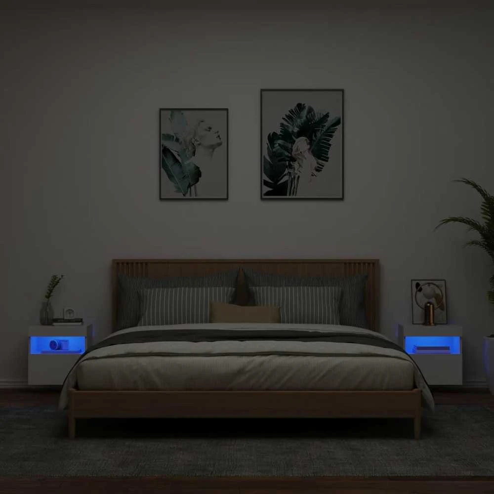 TV staliukas Sieninės TV spintelės su LED, 2vnt., baltos, 40x30x40cm