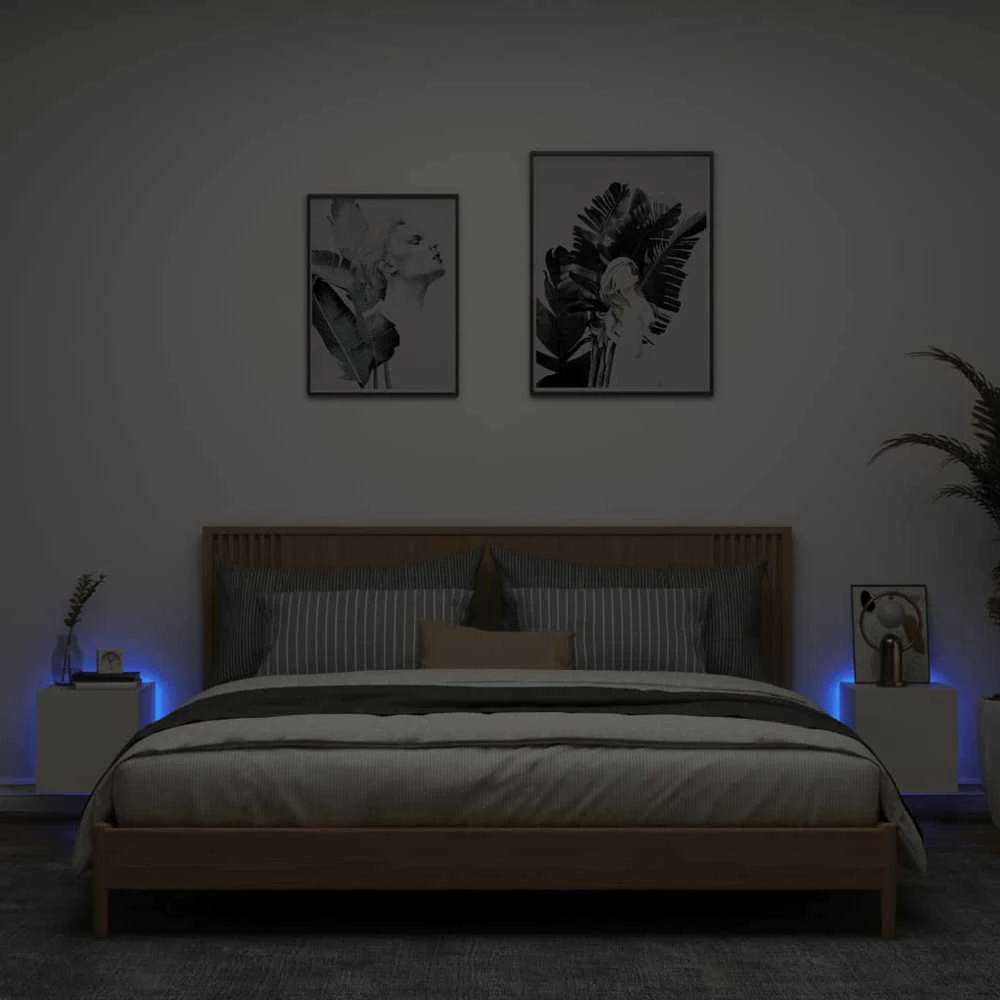 TV staliukas Sieninės TV spintelės su LED, 2vnt., baltos, 30,5x35x30cm