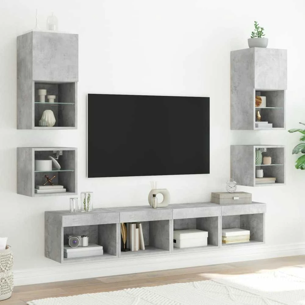 TV staliukas Sieninės TV spintelės su LED, 2vnt., betono, 30x28,5x30cm