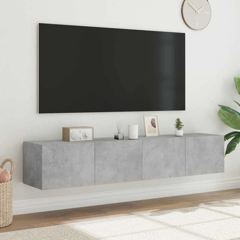 TV staliukas Sieninės TV spintelės su LED, 2vnt., betono pilkos, 80x35x31cm
