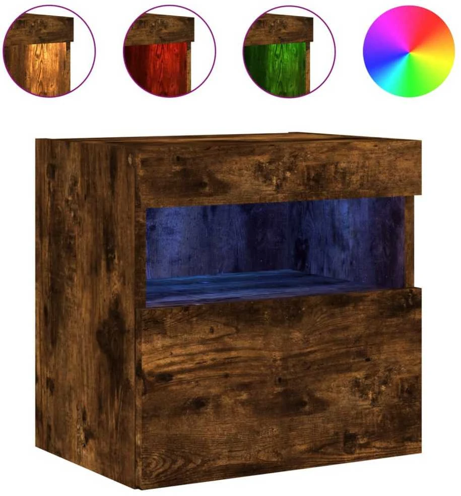 TV staliukas Sieninės TV spintelės su LED, 2vnt., dūminės ąžuolo, 40x30x40cm