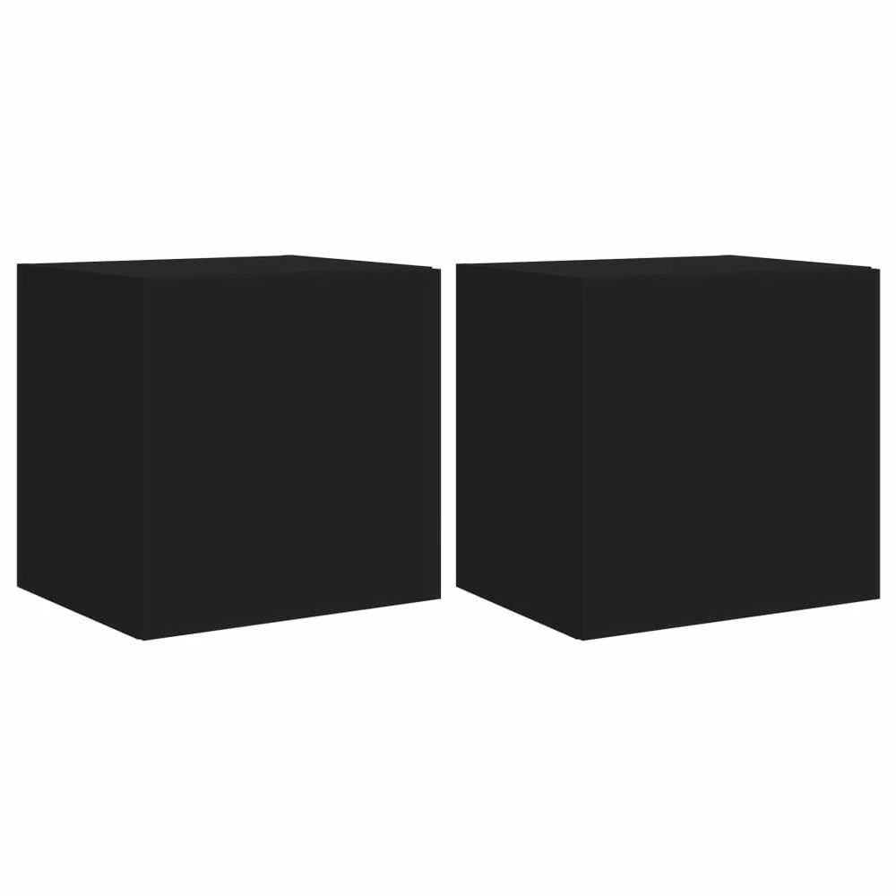TV staliukas Sieninės TV spintelės su LED, 2vnt., juodos, 40,5x35x40cm