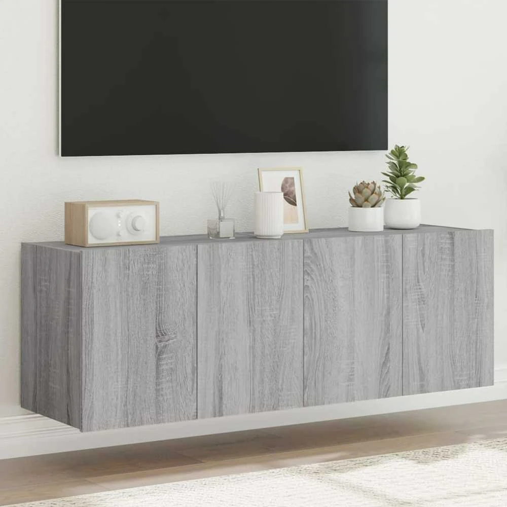 TV staliukas Sieninės TV spintelės su LED, 2vnt., pilkos ąžuolo, 60x35x41cm
