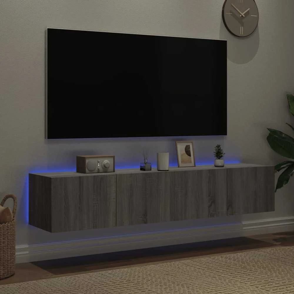 TV staliukas Sieninės TV spintelės su LED, 2vnt., pilkos ąžuolo, 80x35x31cm