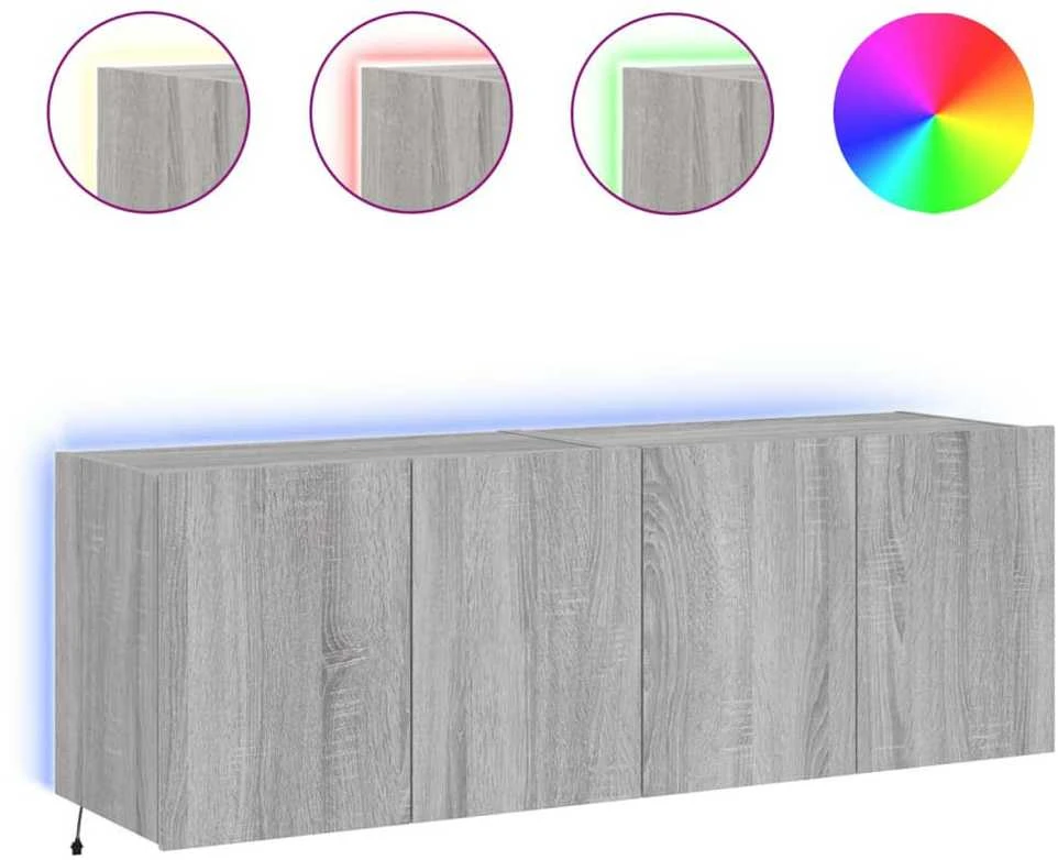 TV staliukas Sieninės TV spintelės su LED, 2vnt., pilkos ąžuolo, 60x35x41cm