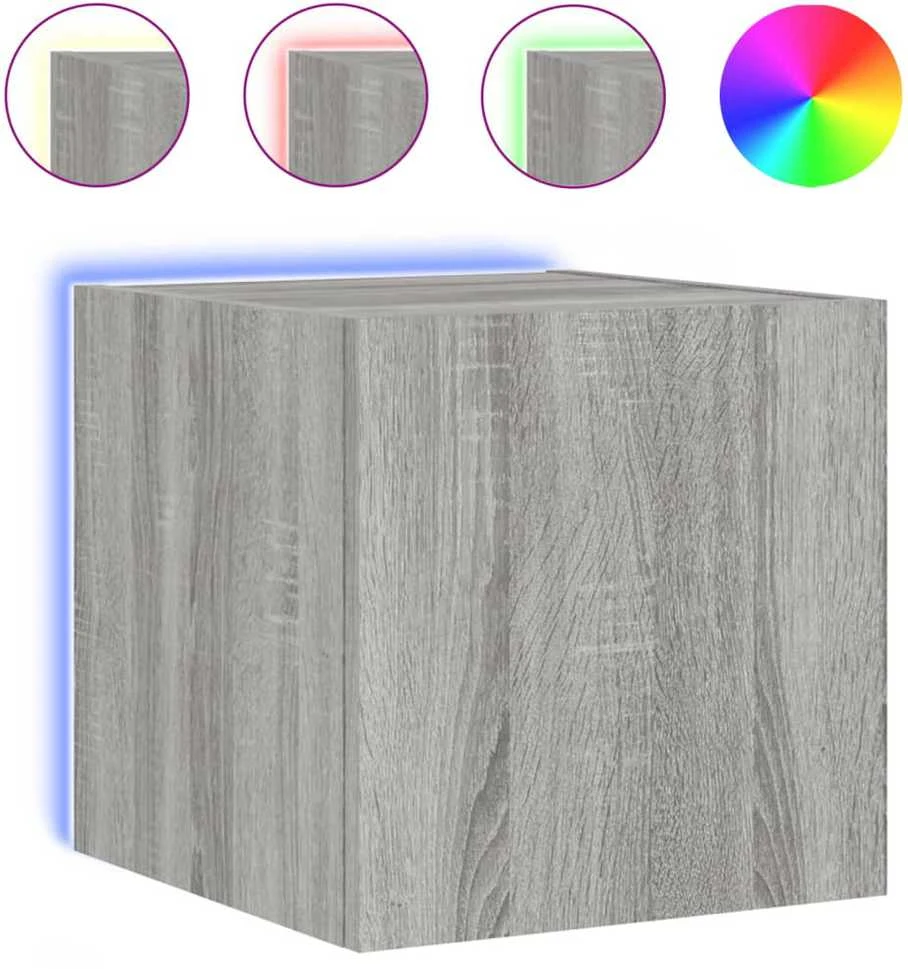 TV staliukas Sieninės TV spintelės su LED, 2vnt., pilkos, 30,5x35x30cm