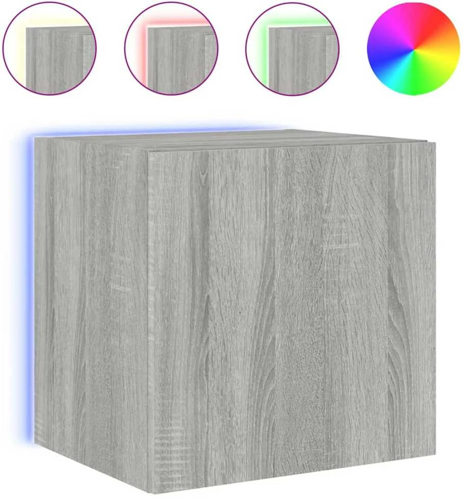 TV staliukas Sieninės TV spintelės su LED, 2vnt., pilkos, 40,5x35x40cm