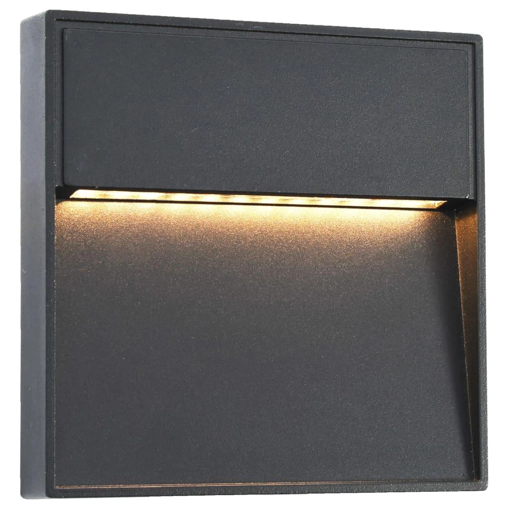 Sieniniai LED lauko šviestuvai, 2vnt., juodi, 3W, kvadratiniai