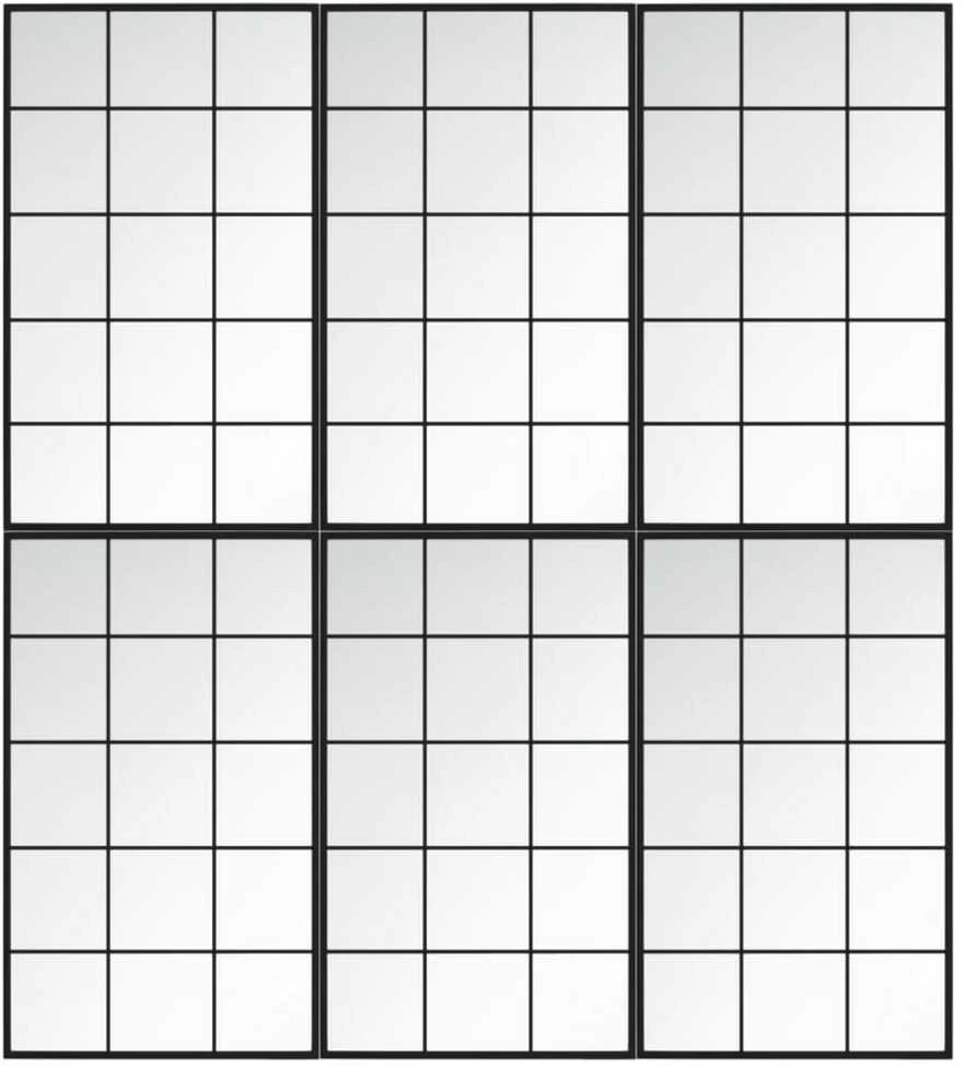 Sieniniai veidrodžiai, 6vnt., juodos spalvos, 100x60cm, metalas