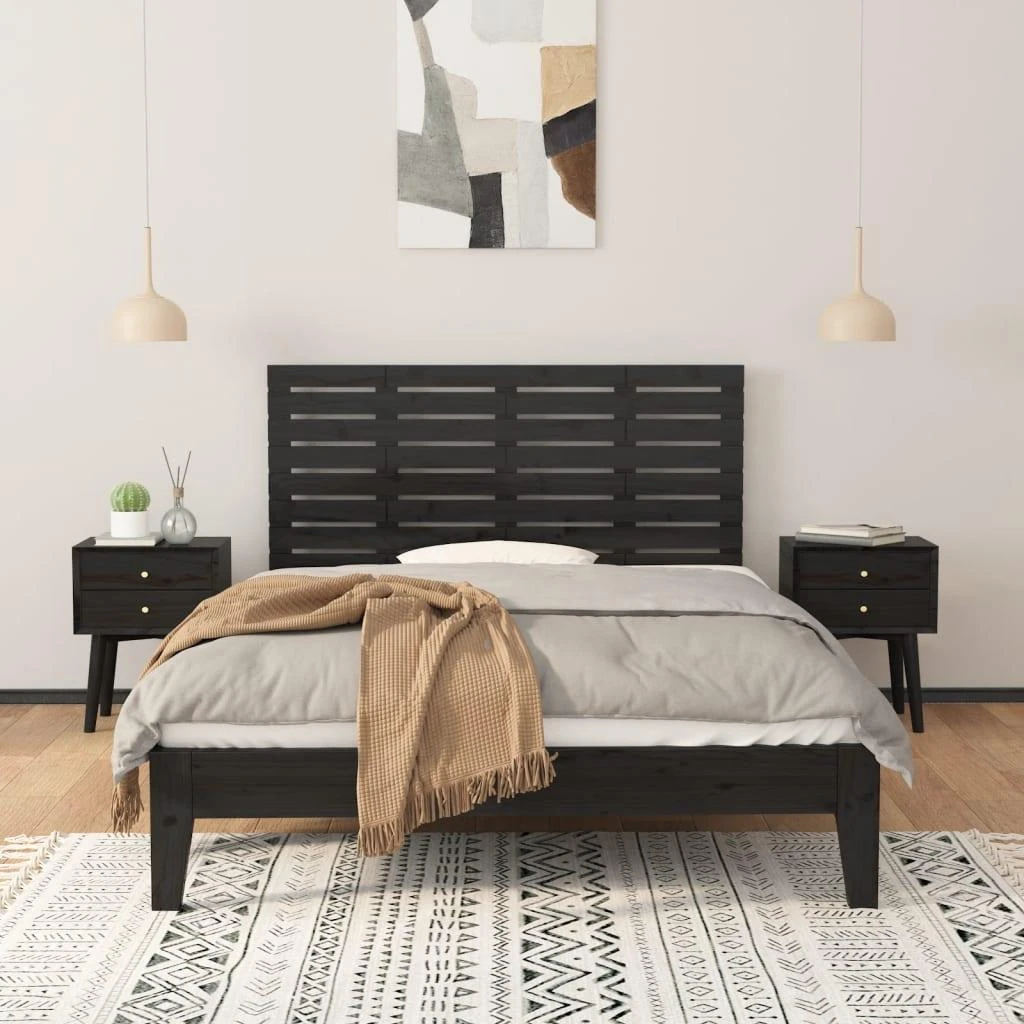 Lova Sieninis galvūgalis, juodas, 126x3x63cm, pušies masyvas