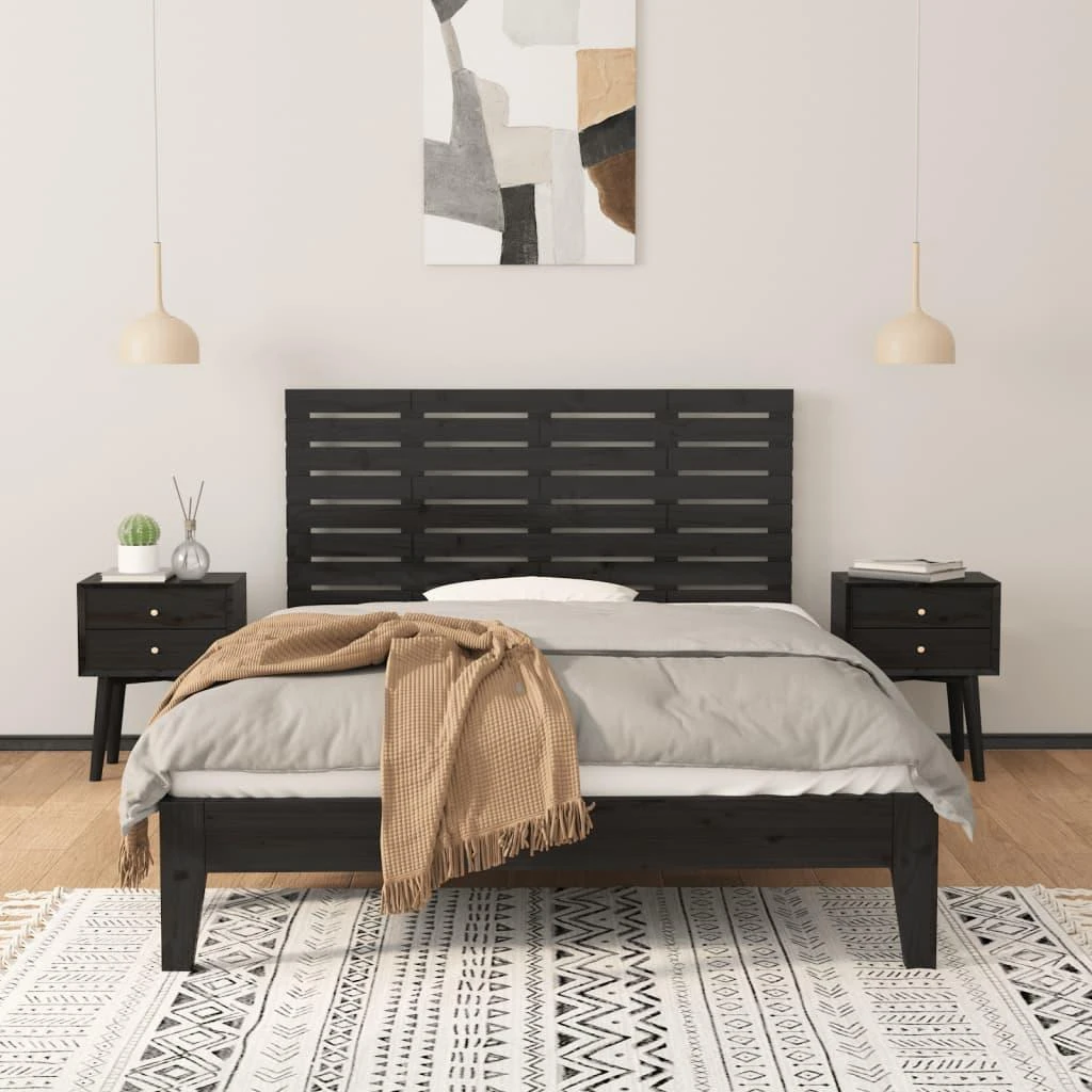 Lova Sieninis galvūgalis, juodas, 146x3x63cm, pušies masyvas