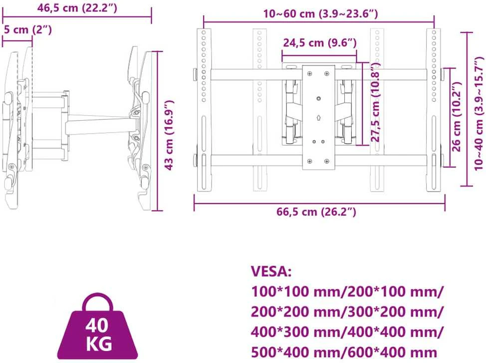 Sieninis televizoriaus laikiklis 37-80 colių ekranui, 40kg