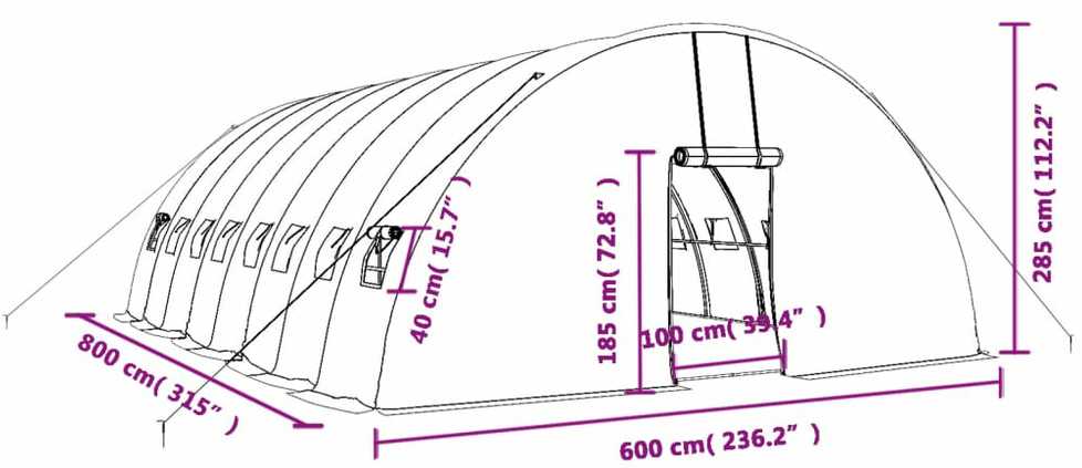 Šiltnamis su plieno rėmu, baltos spalvos, 8x6x2,85m, 48m²