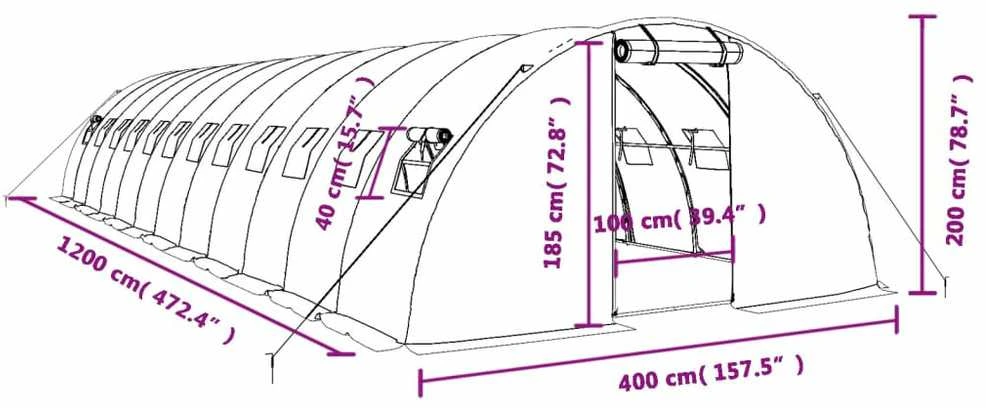 Šiltnamis su plieno rėmu, baltos spalvos, 12x4x2m, 48m²