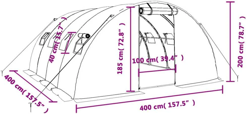 Šiltnamis su plieno rėmu, baltos spalvos, 4x4x2m, 16m²
