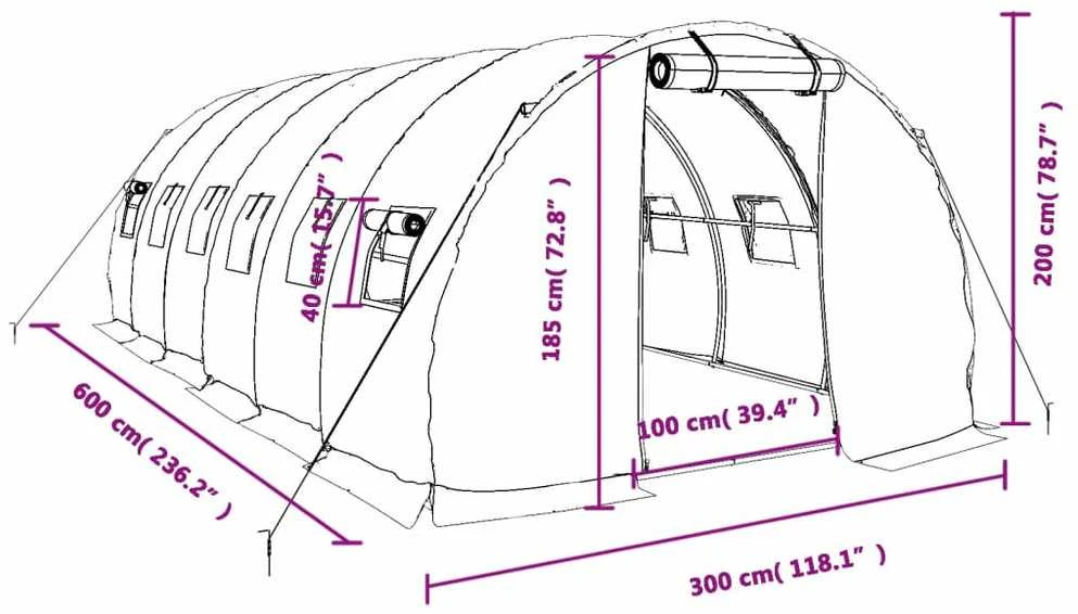 Šiltnamis su plieno rėmu, baltos spalvos, 6x3x2m, 18m²