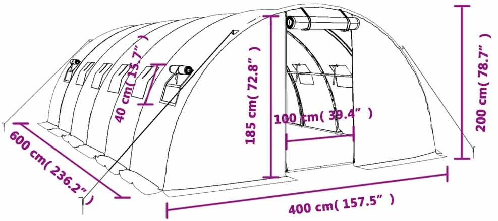 Šiltnamis su plieno rėmu, baltos spalvos, 6x4x2m, 24m²