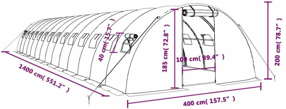 Šiltnamis su plieno rėmu, baltos spalvos, 14x4x2m, 56m²