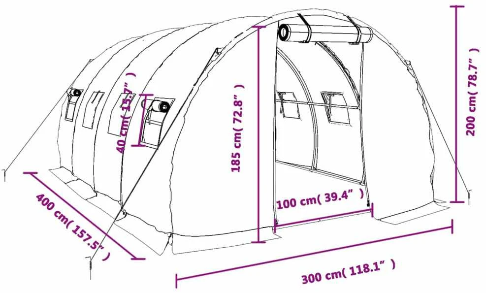 Šiltnamis su plieno rėmu, baltos spalvos, 4x3x2m, 12m²