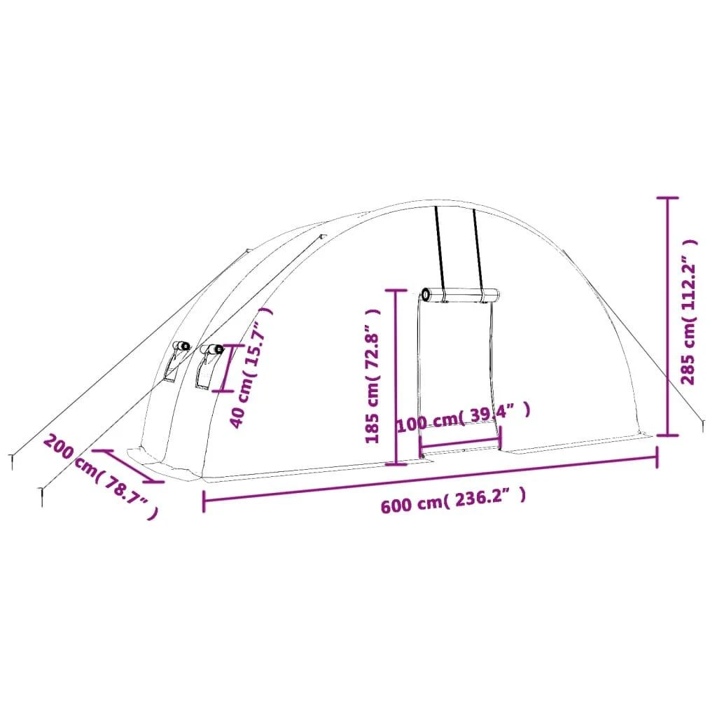 Šiltnamis su plieno rėmu, baltos spalvos, 6x2x2,85m, 12m²