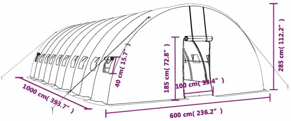 Šiltnamis su plieno rėmu, žalios spalvos, 10x6x2,85m, 60m²