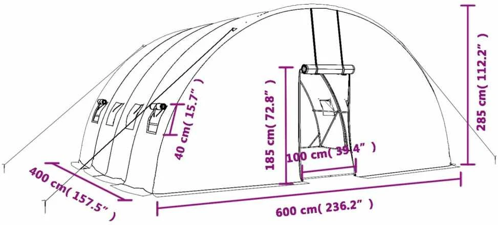 Šiltnamis su plieno rėmu, žalios spalvos, 6x4x2,85m, 24m²