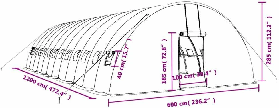Šiltnamis su plieno rėmu, žalios spalvos, 12x6x2,85m, 72m²